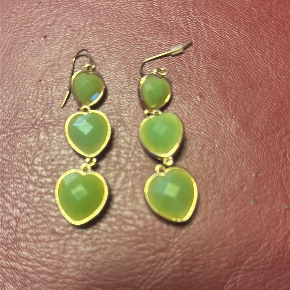 Green and Gold Heart Dangle Earrings